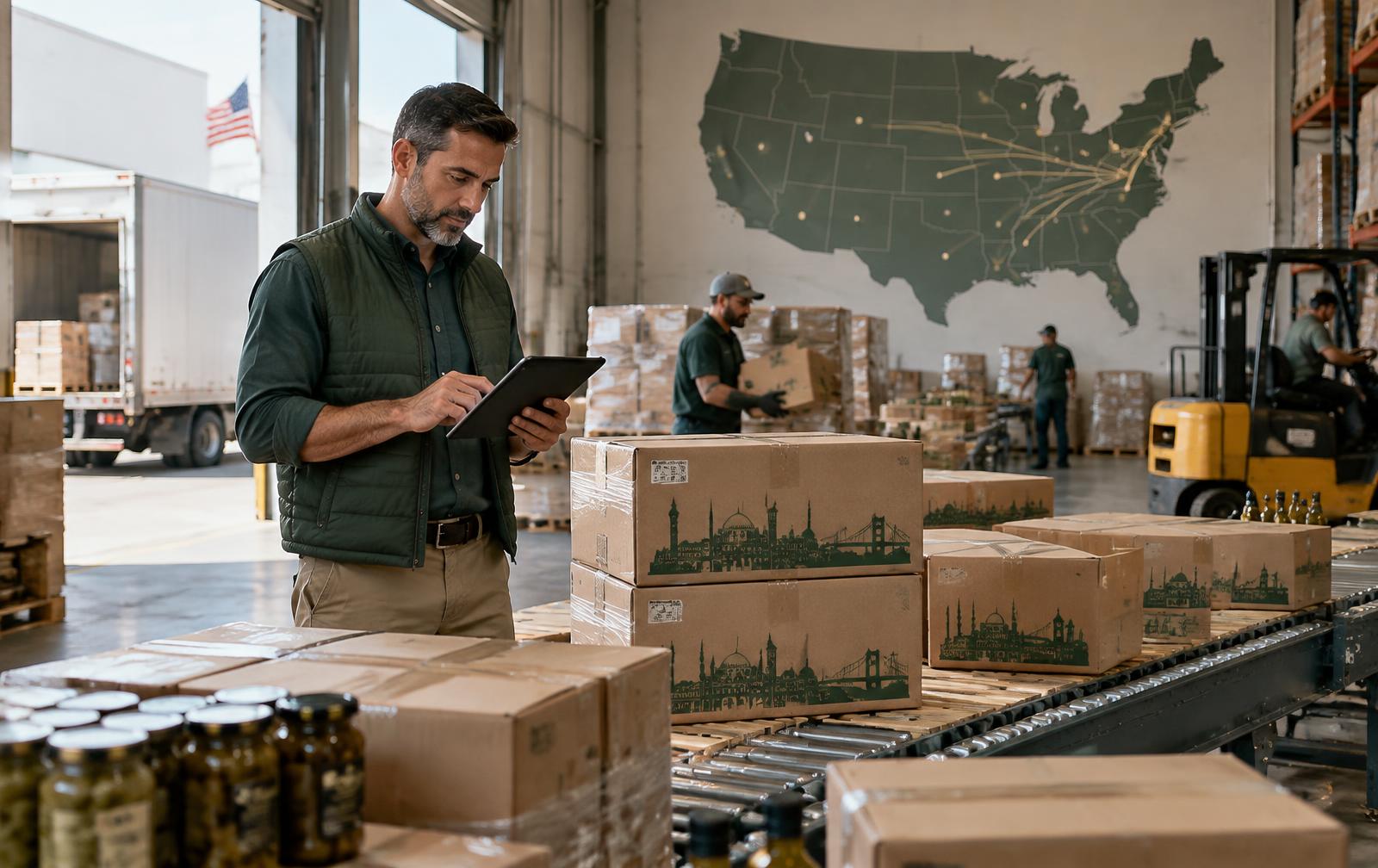 A manager tracking products moving through a United States warehouse to multiple states